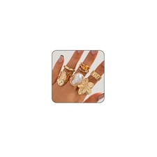 Chunky Gold Rings for Women Non Tarnish Adjustable Gemstone 1 - 6pcs gold set
