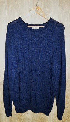John Partridge Rundhalsausschnitt marineblau Lammwollmischung Zopfmuster Pullover - Large L