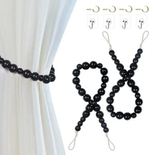 2 Pcs Wooden Beads Curtain Holdbacks Drapes Tie Backs for Home Office Decoration