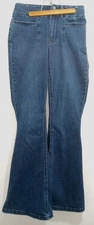 M Jeans By Maurices Curvy Highrise Flare Sz 8 Blue Stretchy 28x30 Pleated Waist