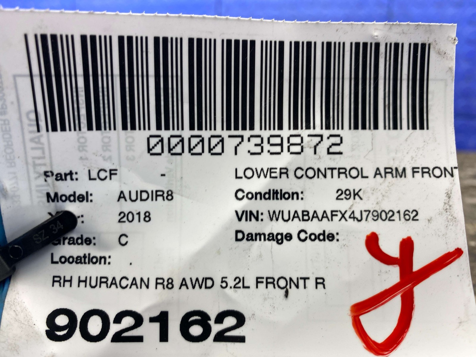 AUDI R8 17-23 RWD 5.2L FRONT RIGHT LOWER CONTROL ARM 4S0407156 *SCUFFS*
