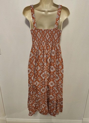 Orange Hippie Sundress Sz S Midi 100% Rayon SOFT Boho Buttons - Picture 5 of 11