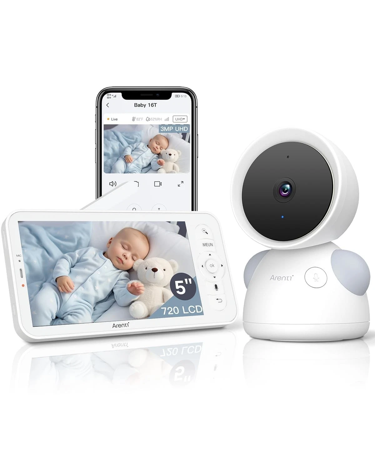 Baby Monitor, 2K/3MP WiFi 6 Camera and Audio, 5-inch Wireless Screen, Smartph...