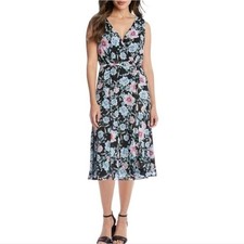 Karen Kane Womens Black Floral V-Neck Sleeveless Midi Dress 2L93329 Size S NWT