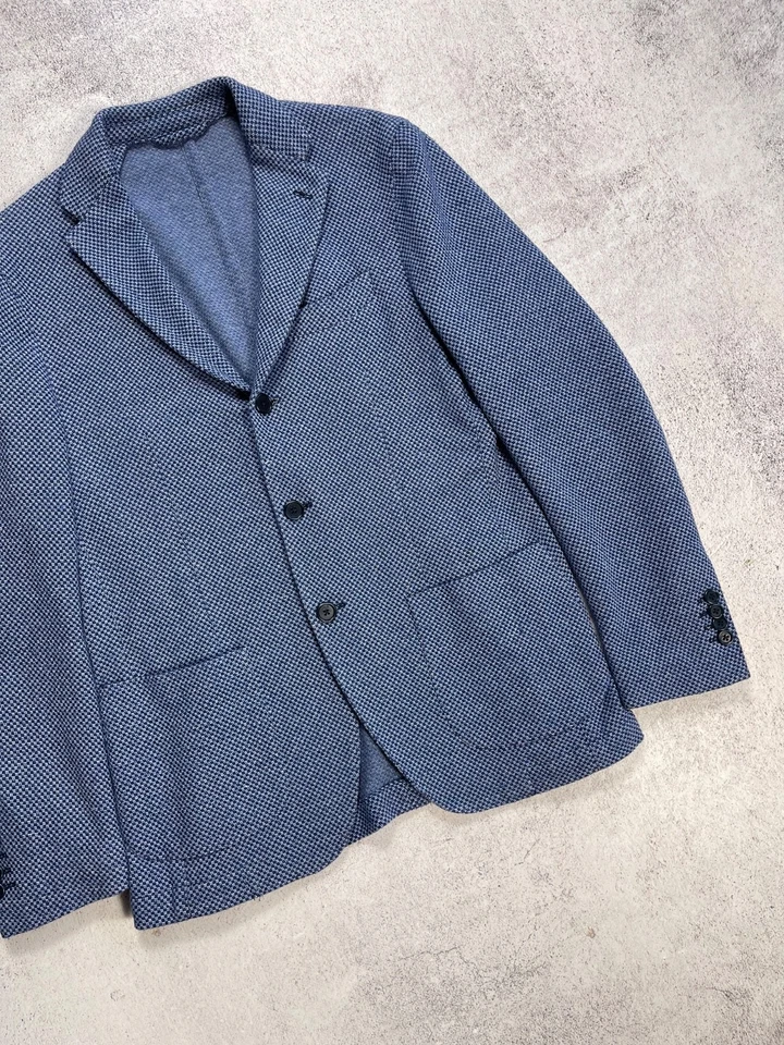 Blazer Altea Milano masculino smoking azul 3 peças jaqueta de algodão/seda tamanho 48 - Imagem 3 de 4