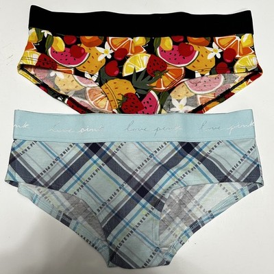 NWT Bundle of 2 PINK Victoria Secret Hipster Summer Fruit & Plaid SMALL