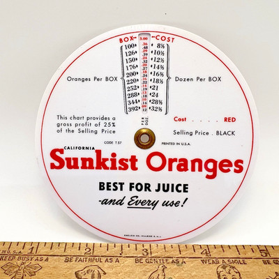 Sunkist California Oranges & Lemons Cost Calculator Wheel 1948 Double Sided