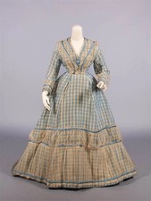 1860s Civil War South Belle Plaid Bustle Dress Victorian Tea Party Ball Gown
