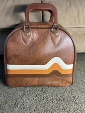 Vintage 1970's Don Carter Bowling Ball Bag W/ Metal Rack Brown 70s 80s Brunswick