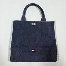 Tommy Hilfiger tote bag donna blu medio denim chiusura girevole bordo a righe borsetta
