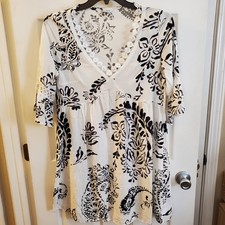 CUPSHE Med Floral Paisley Cover-Up VNeck Bell slv Flowy Mini Dress Beach Resort