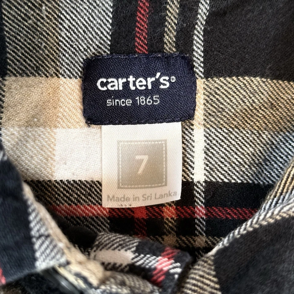 Carter’s size 7 Black/Grey/Red/Tan Plaid Flannel Button Down Shirt 100% Cotton - Image 2 of 4