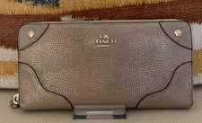 Coach F52667 Mickie Accordion Zip Wallet Pearlized Caviar Leather Flawed Charm