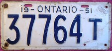 1951 Ontario license plate very good condition