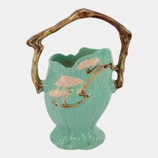 Roseville Ming Tree Green1949 Vintage Mid Century Modern Pottery Basket 509-12