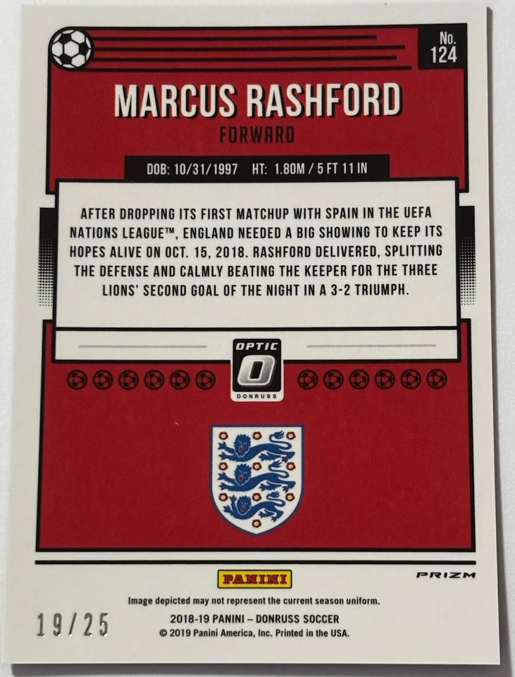 MARCUS RASHFORD 2018 PANINI DONRUSS OPTIC-BLACK VELOCITY #124 /25 - Image 2 of 2