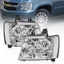 Pair Chrome Front Headlights Front Lamp For 07-13 Chevy Suburban Tahoe Avalanche