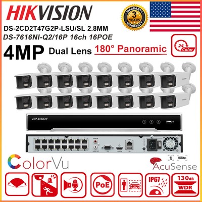 Hikvision 8MP 16CH 180° Panoramic ColorVu 4MP Mic POE IP Camera CCTV System Lot