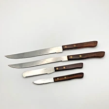 Lot of 4 Serrated Stainless Steel Knives Japan Carving Bread Spreader Paring
