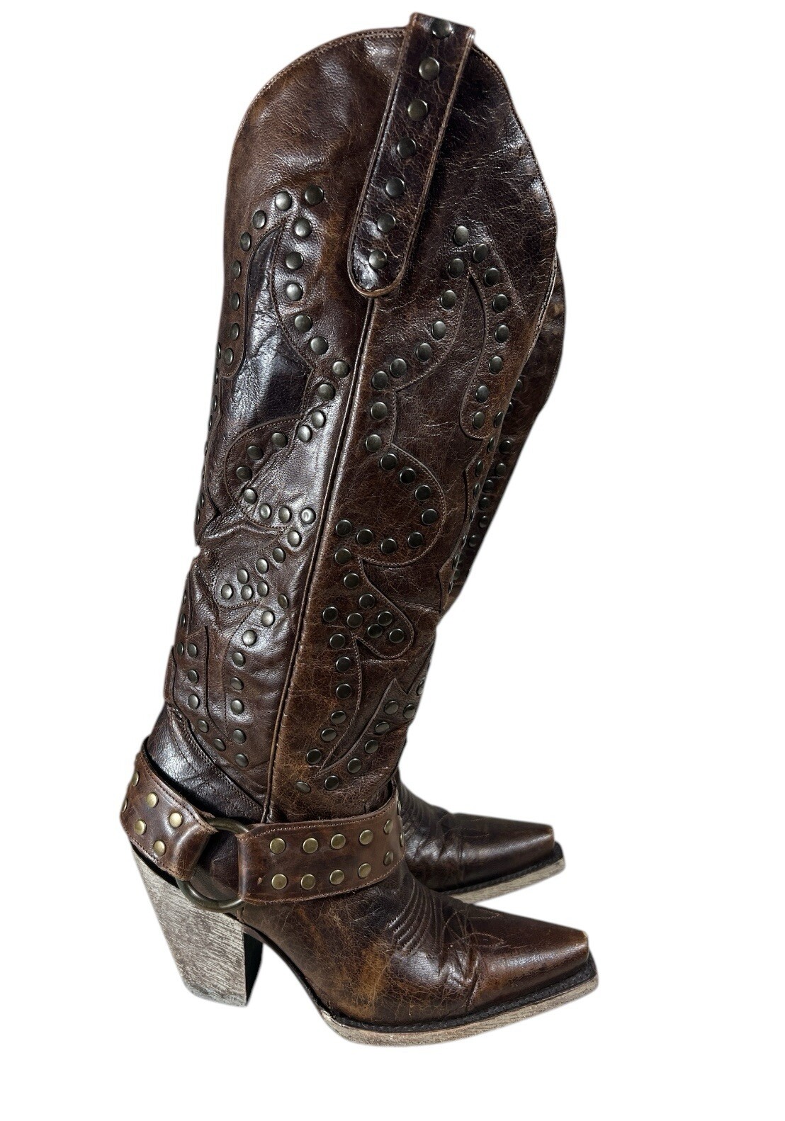 Brown Leather Cowgirl Boots for Women - Size 5 Studded Rockers