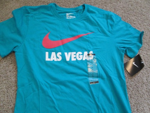 BRAND NEW Womens NIKE Graphic Tee "NIKE LAS VEGAS" Turquoise/Pink SM MUST C