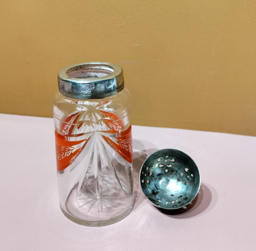 Antique Sugar Shaker Cut Glass With EPNS Silver Lid And Red Floral Detailing - Picture 8 of 12