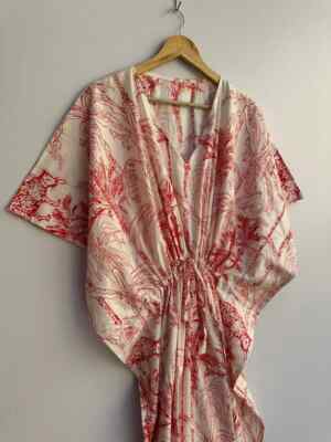 Indian Vintage 100% Cotton Long Beach Maxi Kaftan Dress One Size Caftan Kimono