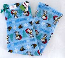 SNOOPY Merry Christmas Trees Santa FLEECE LOUNGE PJ PAJAMA PANTS Ladies M L XL