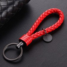 Red Car Keychain Leather Rope Strap Weave Keyring Key Ring Key Chains Fob Gift