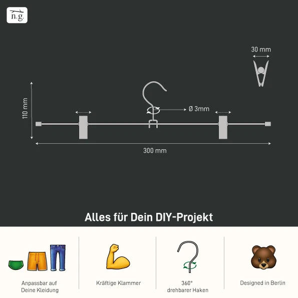 GARD Hosenbügel 360 Grad drehbar hochwertiger Design Kleiderbügel Metall - Bild 4 von 4