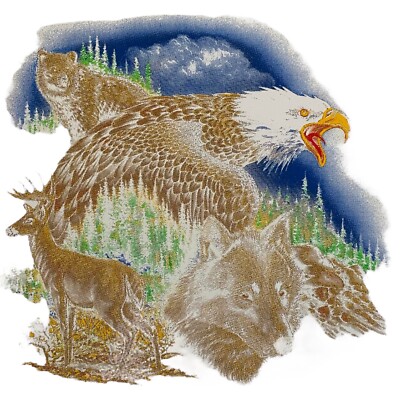 VTG Eagle Wolf Dear Native American T-Shirt Iron On Heat Transfer Wild Side LA
