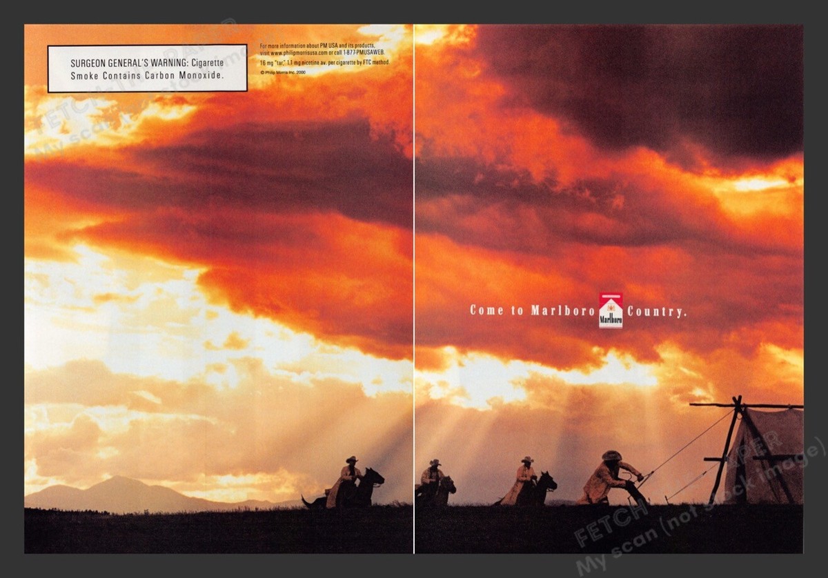 Marlboro Cigarettes Cowboys Range Tent Sunset 2000 Print Advertisement (2  Pages)