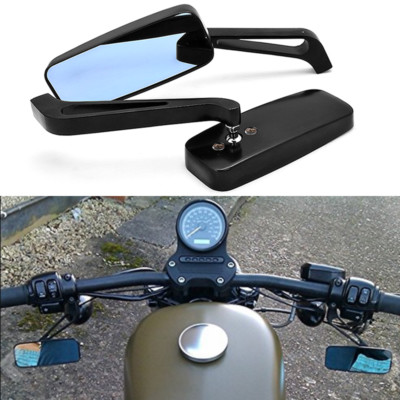 Rectangle Rear View Mirrors For Harley, Cruiser, Bobber & Dyna Motorcycles - Smoke Blue, 5.2" Stem