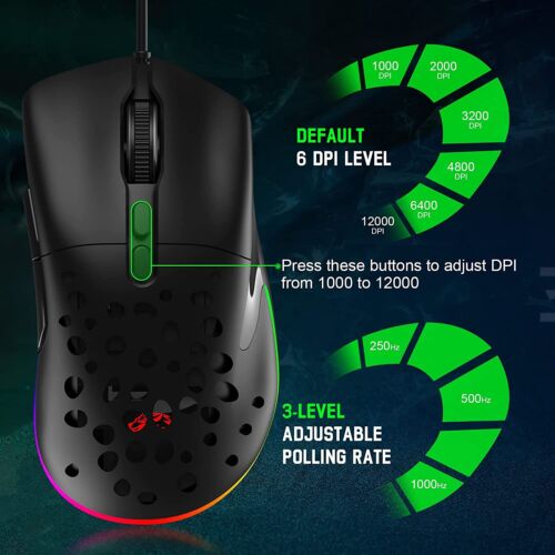 Gaming Mouse USB Wired Programmable 7 Buttons 12000 Dpi Adjustable RGB Backlit - Picture 13 of 36