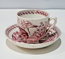 Charles Allerton Staffordshire Child Teacup Saucer Red Transfer Water Hen