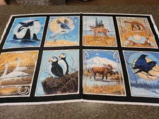 Wild Life Nouveau Panel 27x42 P&B Textiles Moose Whale Fox Deer Alaska Blocks