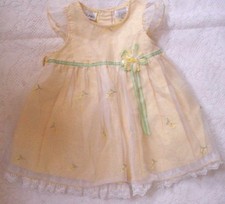 Vtg-Youngland-Baby Girls-Yellow Gingham Checked-Chiffon-Dress-18 mo