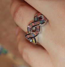 inlaid fire opal ring gems silver plate jewelry modern wedding engagement band