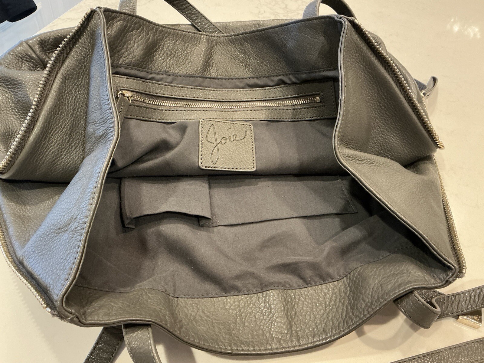 Joie Leather Hobo Side Zip Tote Bag-Grey-Excellen… - image 9