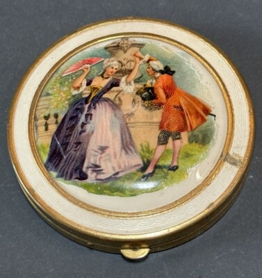 Vintage Double Compact Mirror Courting Dancing Scene