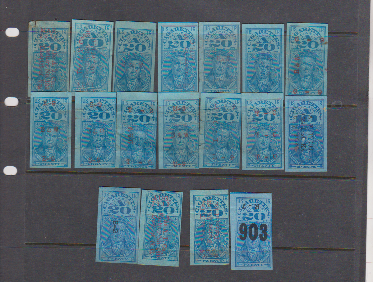 tobacco tax classes TA157-288 Tobacco Cigarettes 1932-47 US Tax Revenue Stamp Class A  Series102-117