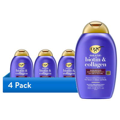 (4 pack) OGX Thick & Full + Biotin & Collagen Volumizing Shampoo, 13 fl. oz