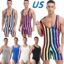 Men's Button Down Leotard Gymnastics Jockstrap Athletic Gym Bodycon Jumpsuit