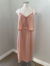Madewell Womens 10 Blush 100 Silk Lace Cami Slip Tiered Midi Dress