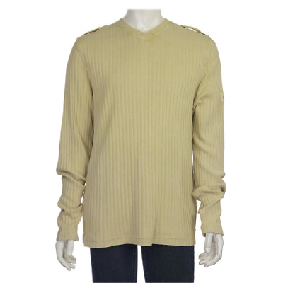 EXC NEWMAN Military Sweater Size XXL Desert Beige Ribbed V-Neck Loose  FRANCE