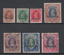 India: GVI Stamps overprinted SERVICE, used set, 1937 issue
