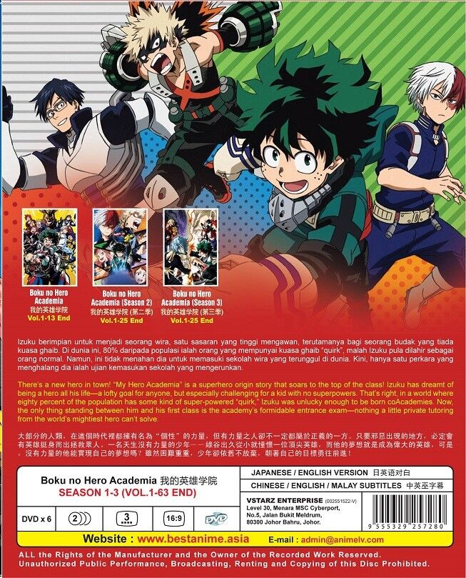 DVD Anime My Hero Academia Complete Series Season 1+2+3 (1-63 End