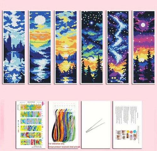 6 Pc Night Sky Sunset Northern Lights Bookmark Cross Stitch Kit cross-stitch Set - Picture 11 of 11