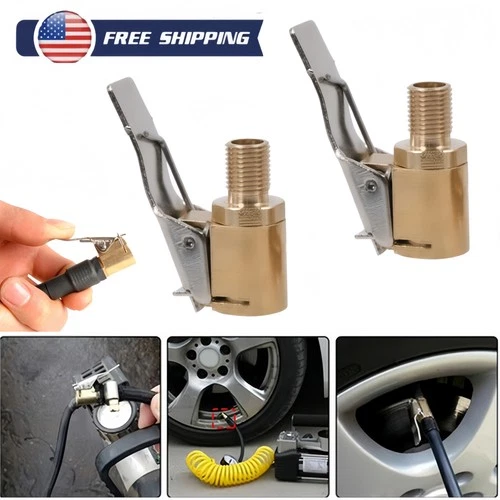 2-Pack Brass Tire Air Chuck, Locking Quick Connect Inflator Hose Adapter US