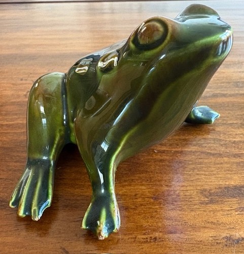 Vintage Stylized Ceramic Sitting Frog Figurine Vibrant Color 2.5" Tall